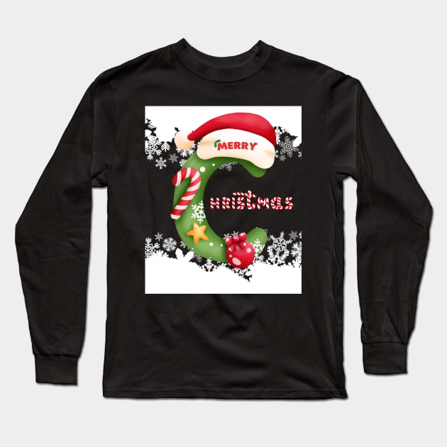 Merry Christmas with a large letter "C" Long Sleeve T-Shirt by Tee Trendz